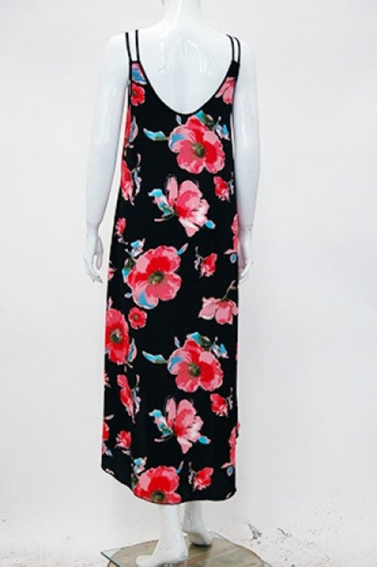 Floral Print Dress w/ Double Spaghetti Straps