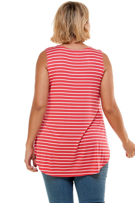 Stripe Print Casual Sleeveless Top Plus Size