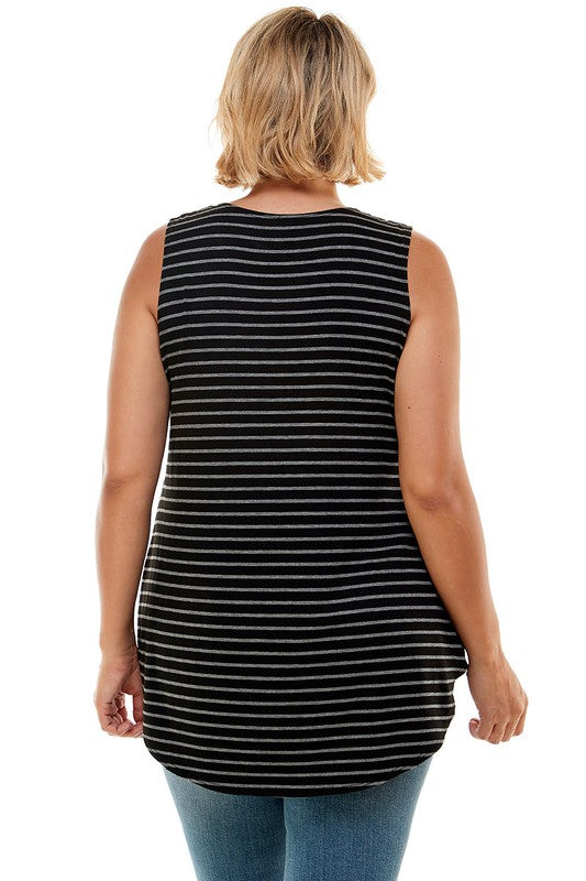 Stripe Print Casual Sleeveless Top Plus Size