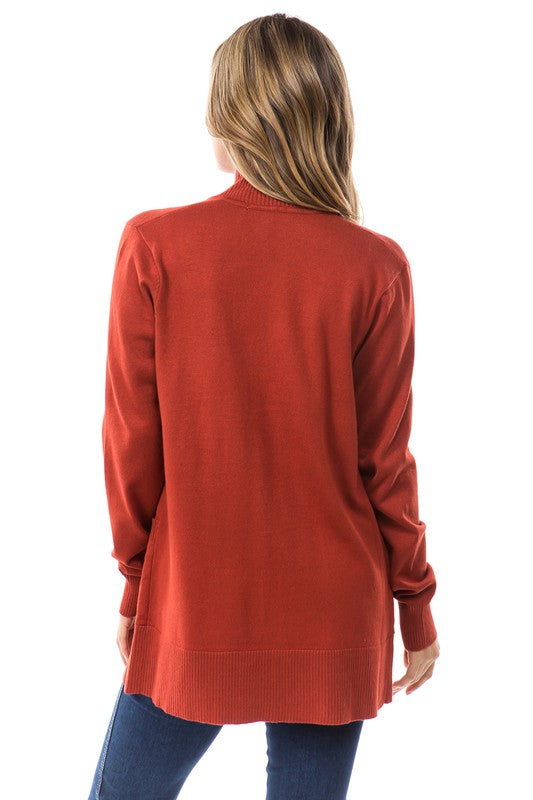 Cardigan with Ribbed Neckline and Pockets