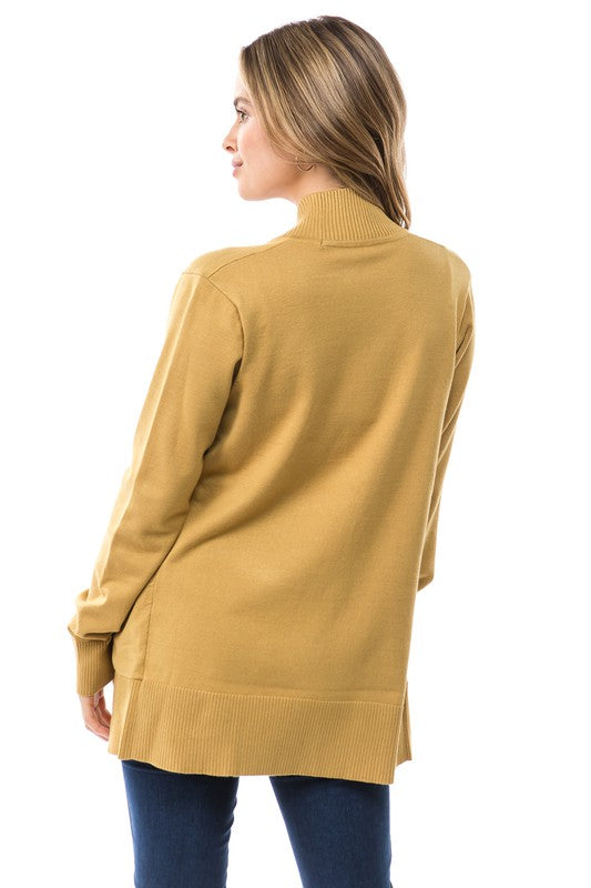 Cardigan with Ribbed Neckline and Pockets