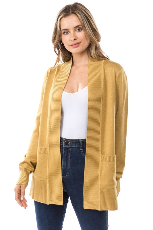 Cardigan with Ribbed Neckline and Pockets