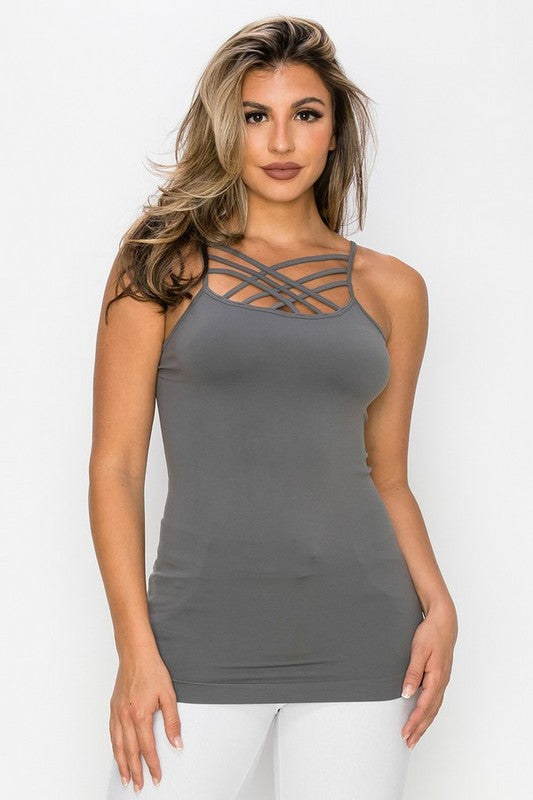 Womens Seamless Triple Criss-Cross Front Cami