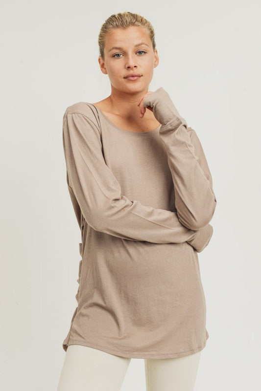 Long sleeve open overlay draped back top