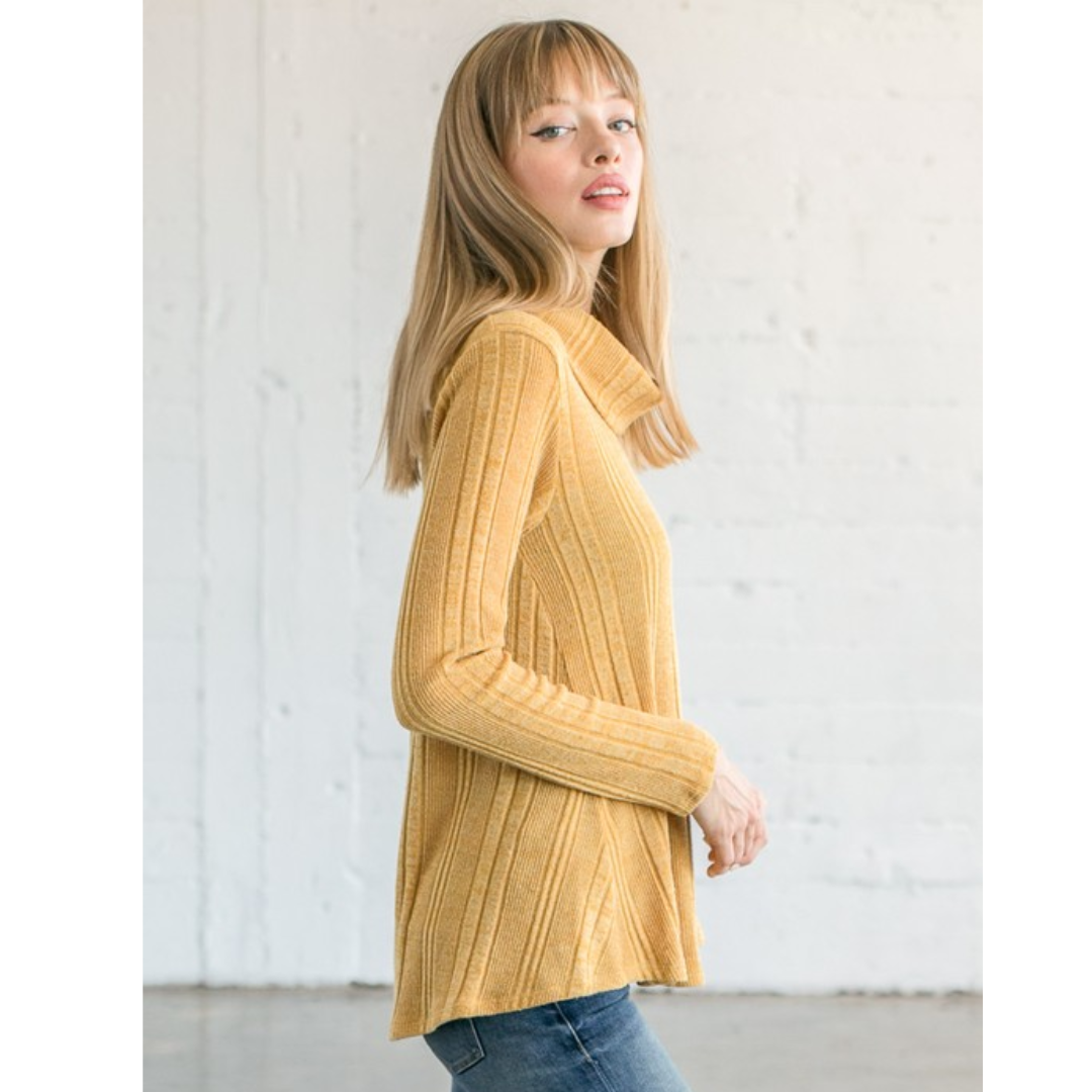 Ribbed Cowl Neck Sweater