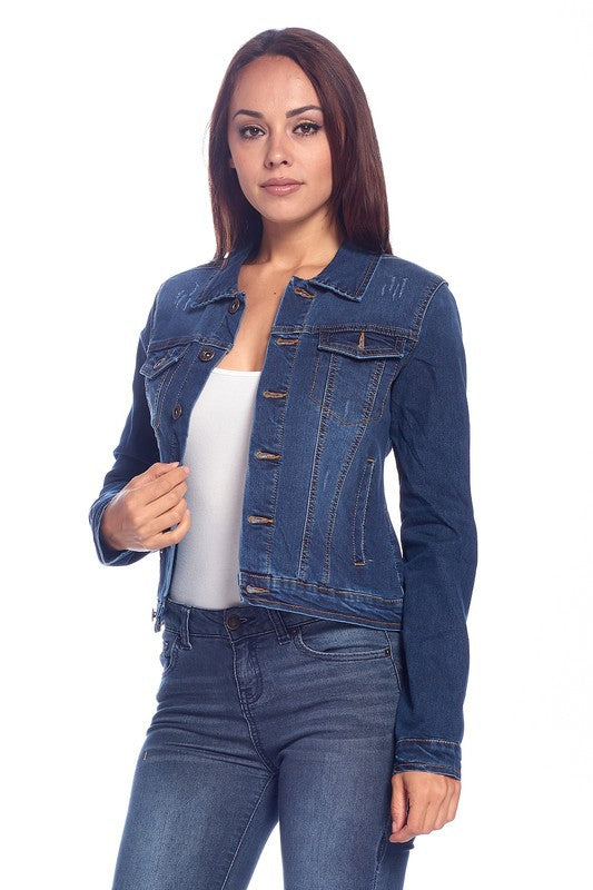 Denim Stretch Button Down Jacket