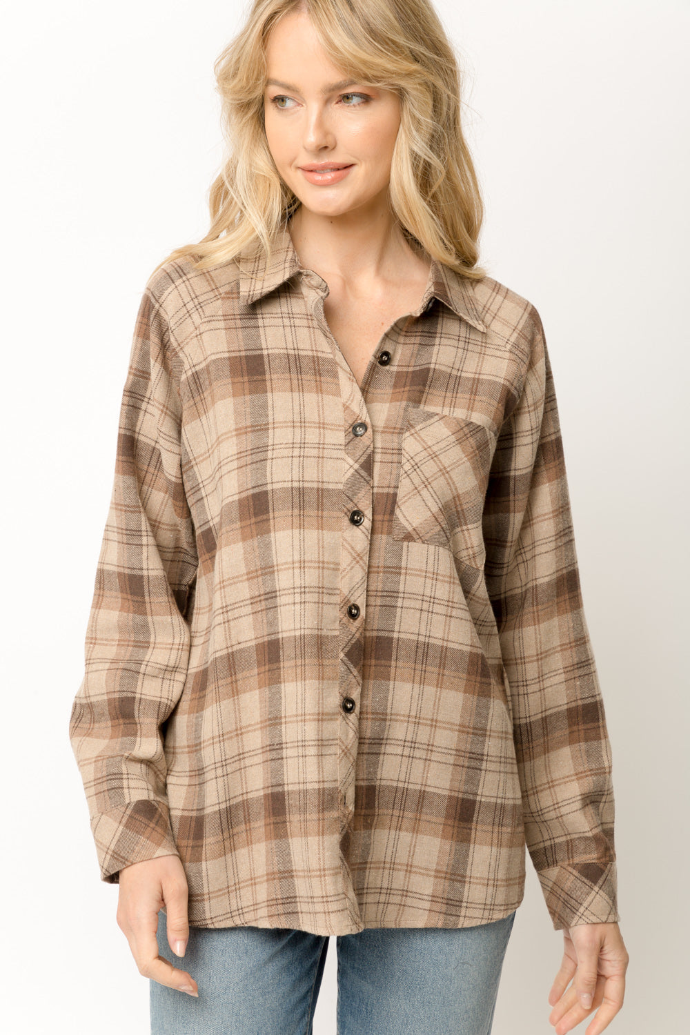 Flannel Plaid Oversize Raglan Shirt