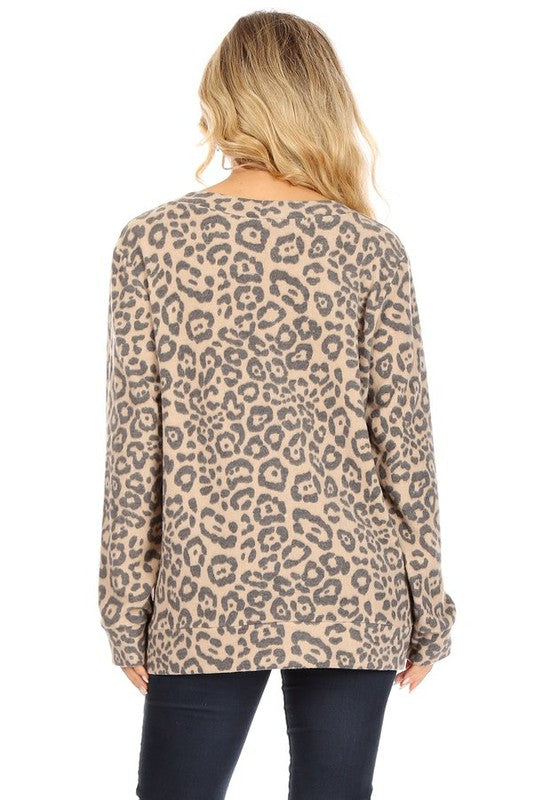 Leopard print long sleeve top with v-neckline