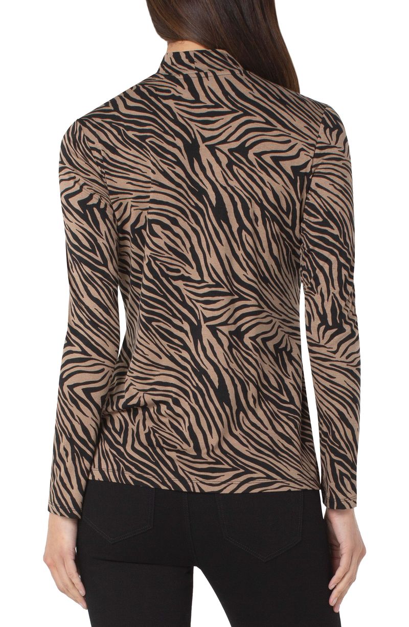 Liverpool Mock Neck Long Sleeve Tee Zebra Pattern