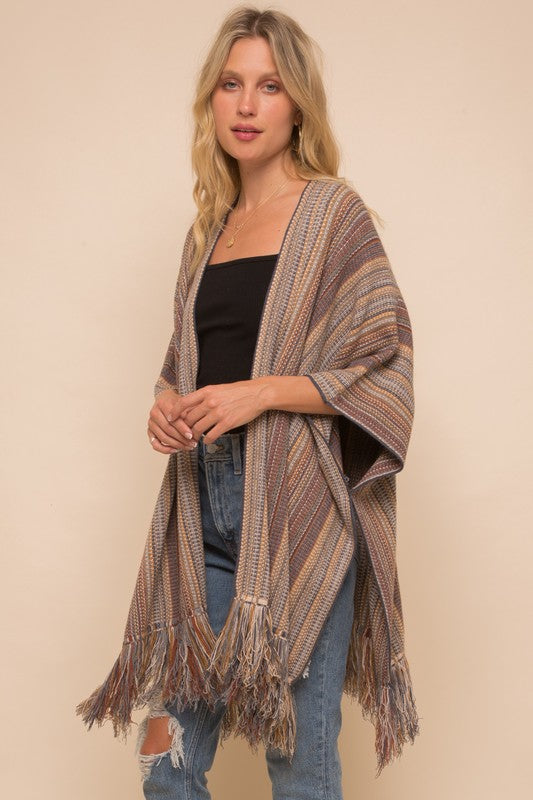 Shawl style cardigan / Tassel poncho