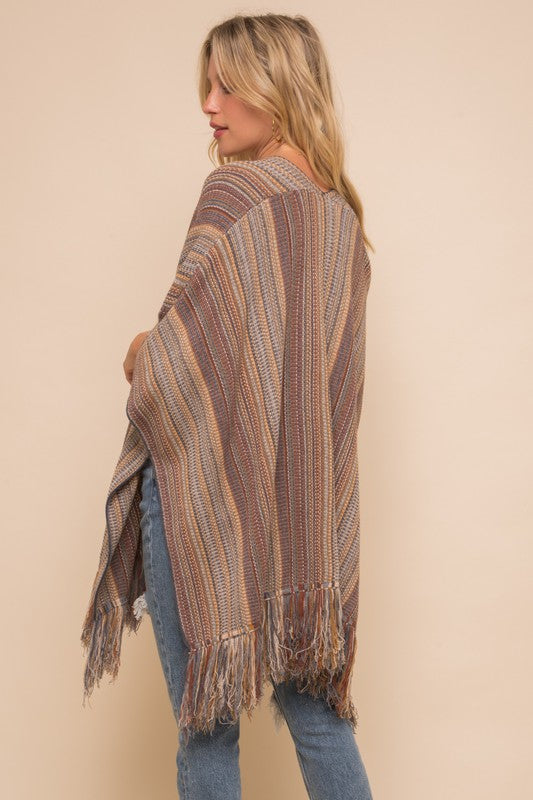 Shawl style cardigan / Tassel poncho