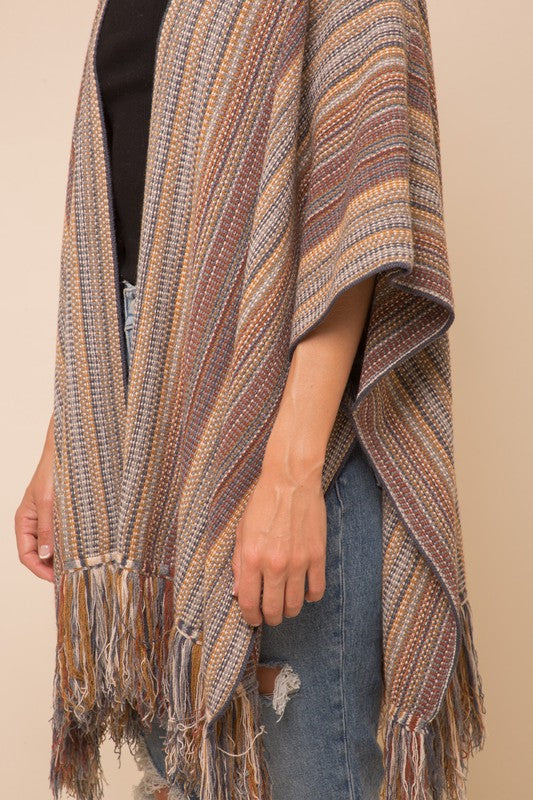 Shawl style cardigan / Tassel poncho