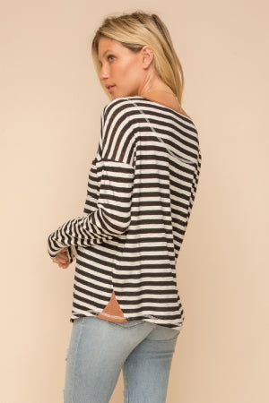 Contrasting Loose Fit Stripe Long Sleeve Top