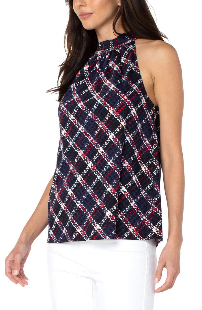 Liverpool Sleeveless Mock Neck Tank Top (Navy & Lollipop)