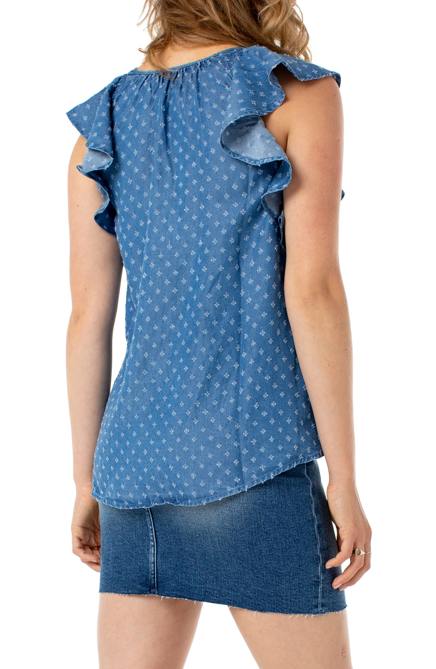 Liverpool Tie Front Blouse w/ Cascading Ruffle