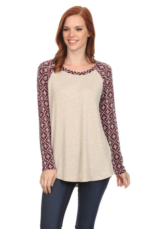 Raglan Tee with Celtic Flower Print on Sleeve