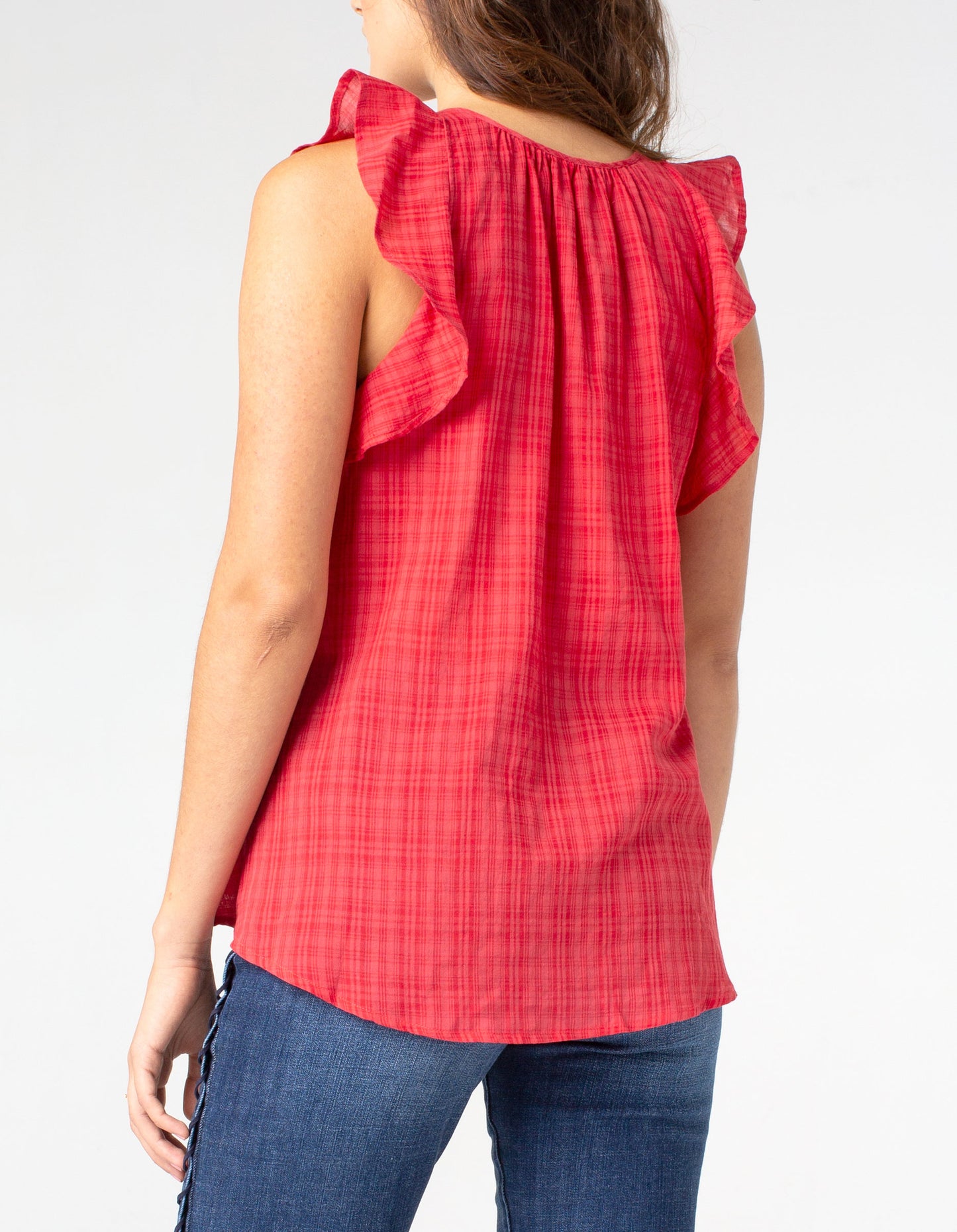 Liverpool Tie Front Blouse w/ Cascading Ruffle