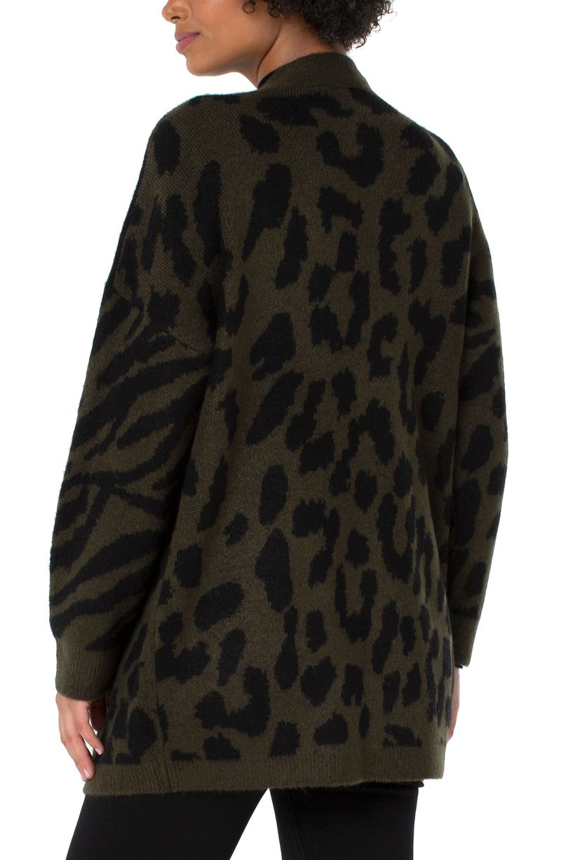 Liverpool Open Front Cardigan Sweater (Green Animal Print)