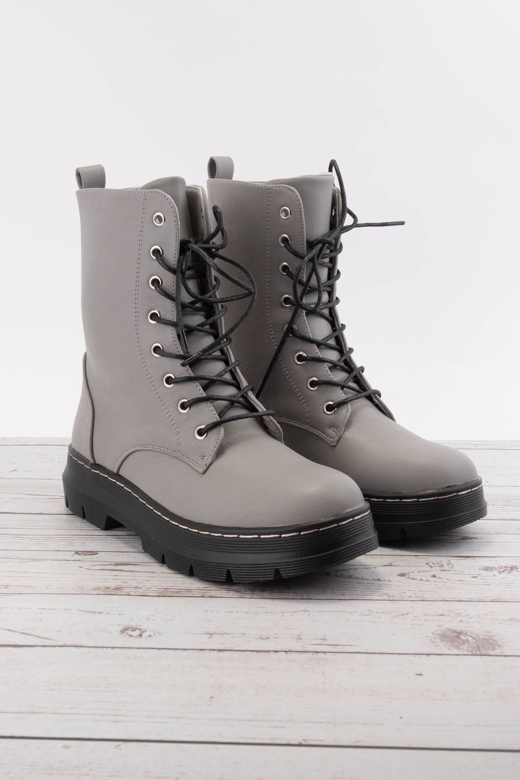 Gray shops Snack pattern combat boots