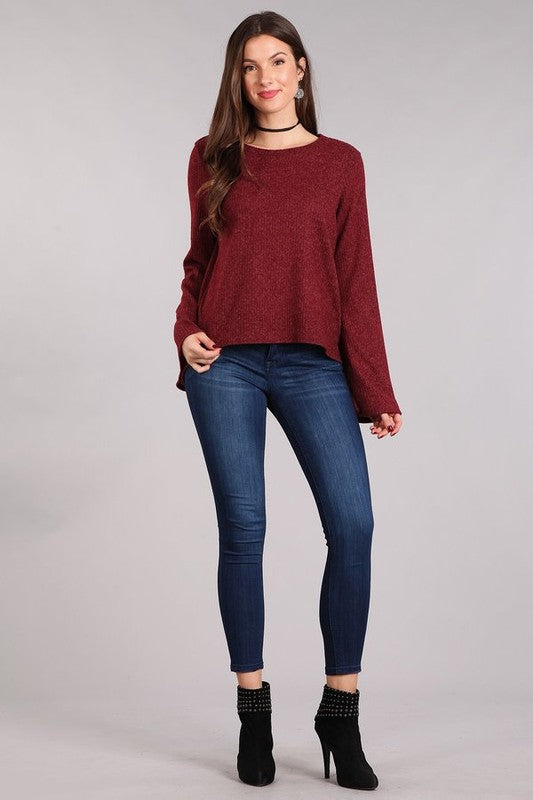 Ribbed marled knit long sleeve top