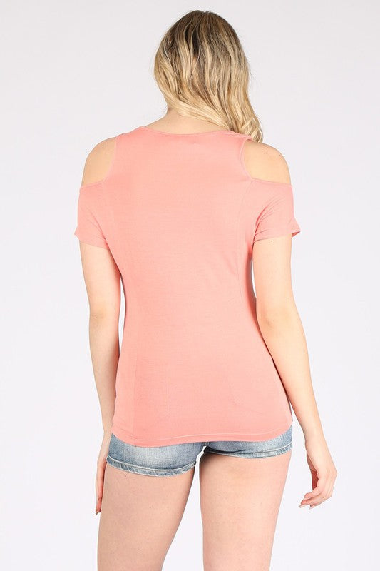 Cold Shoulder Short Sleeve with Round Neck