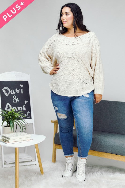 Plus Cable Pattern Accent Sweater