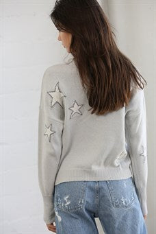 Long sleeve crew neck sweater top with stars