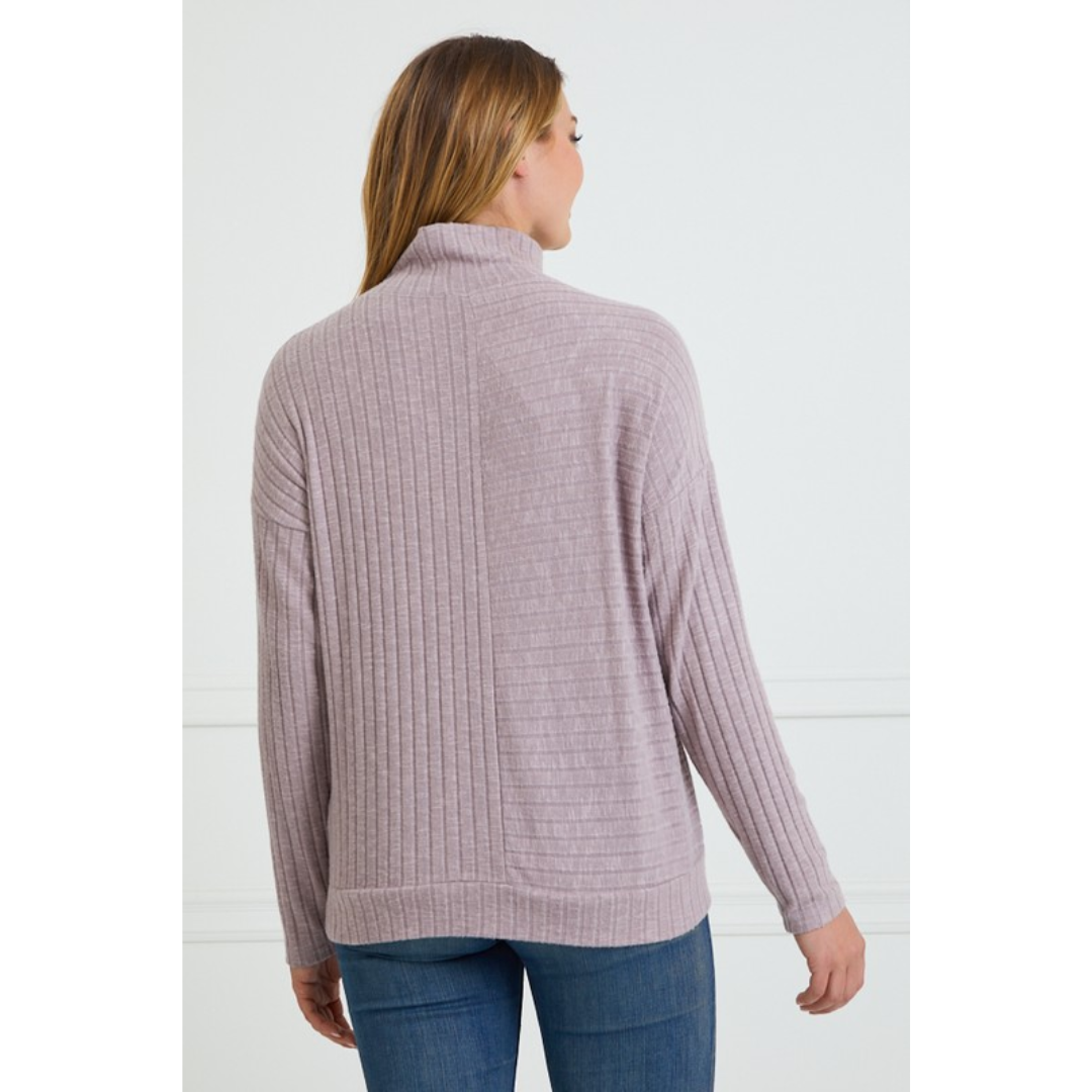 Ribbed Mock Neck Lightweight Sweater