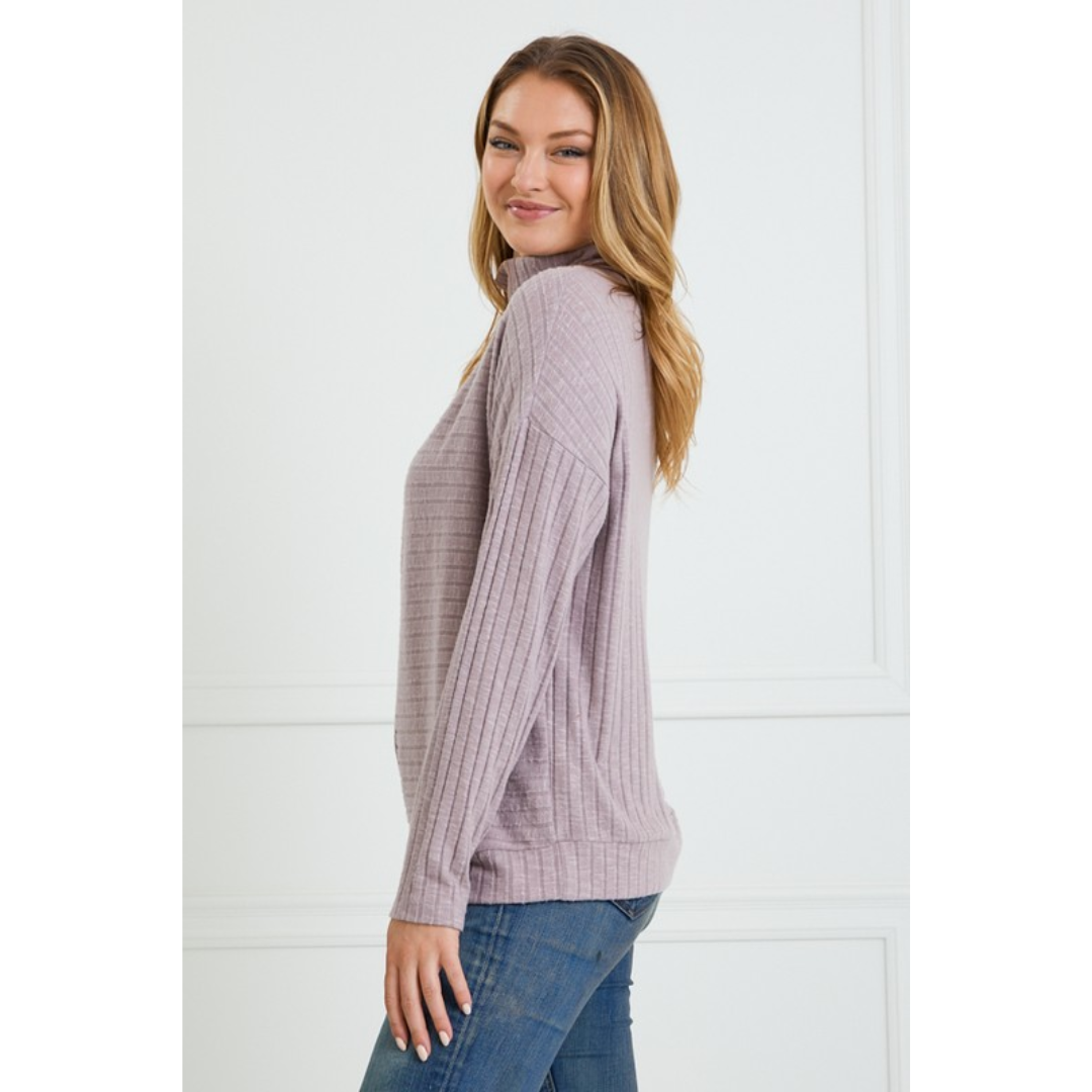 Ribbed Mock Neck Lightweight Sweater