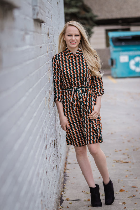 Geo. Pattern Long Sleeve dress