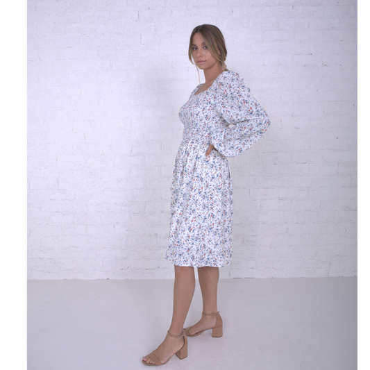 The Juliet in Marina Blue Ditsy Floral Dress