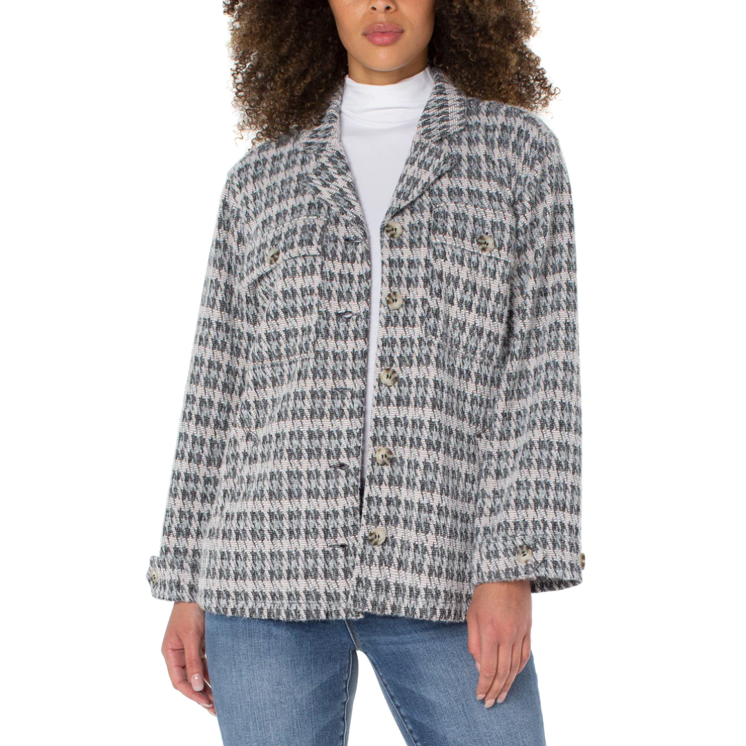 Liverpool Button Front Boxy Jacket (Grey Multi Houndstooth)