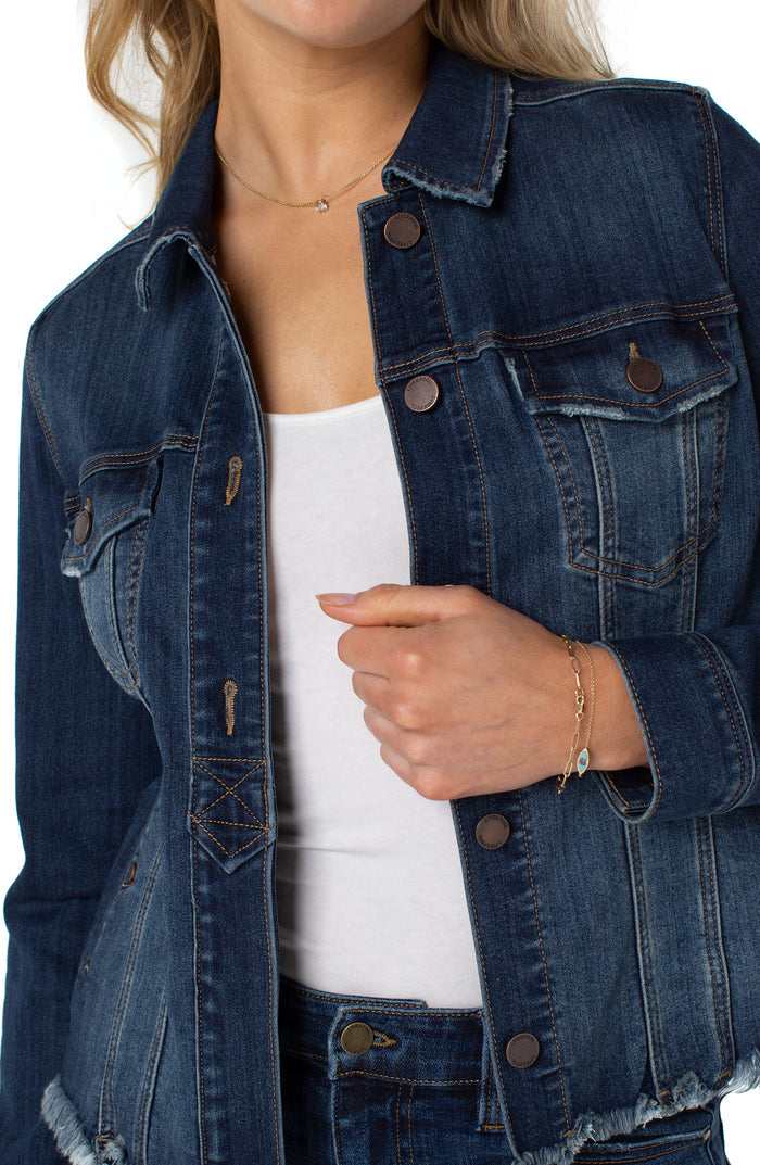 Liverpool Half Placket Raw Hem Trucker Jean Jacket