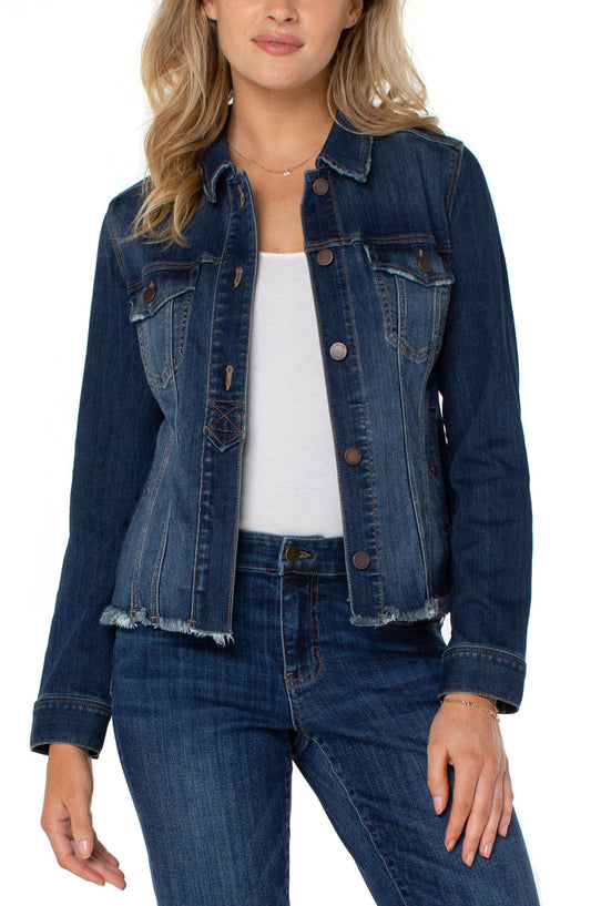 Liverpool Half Placket Raw Hem Trucker Jean Jacket