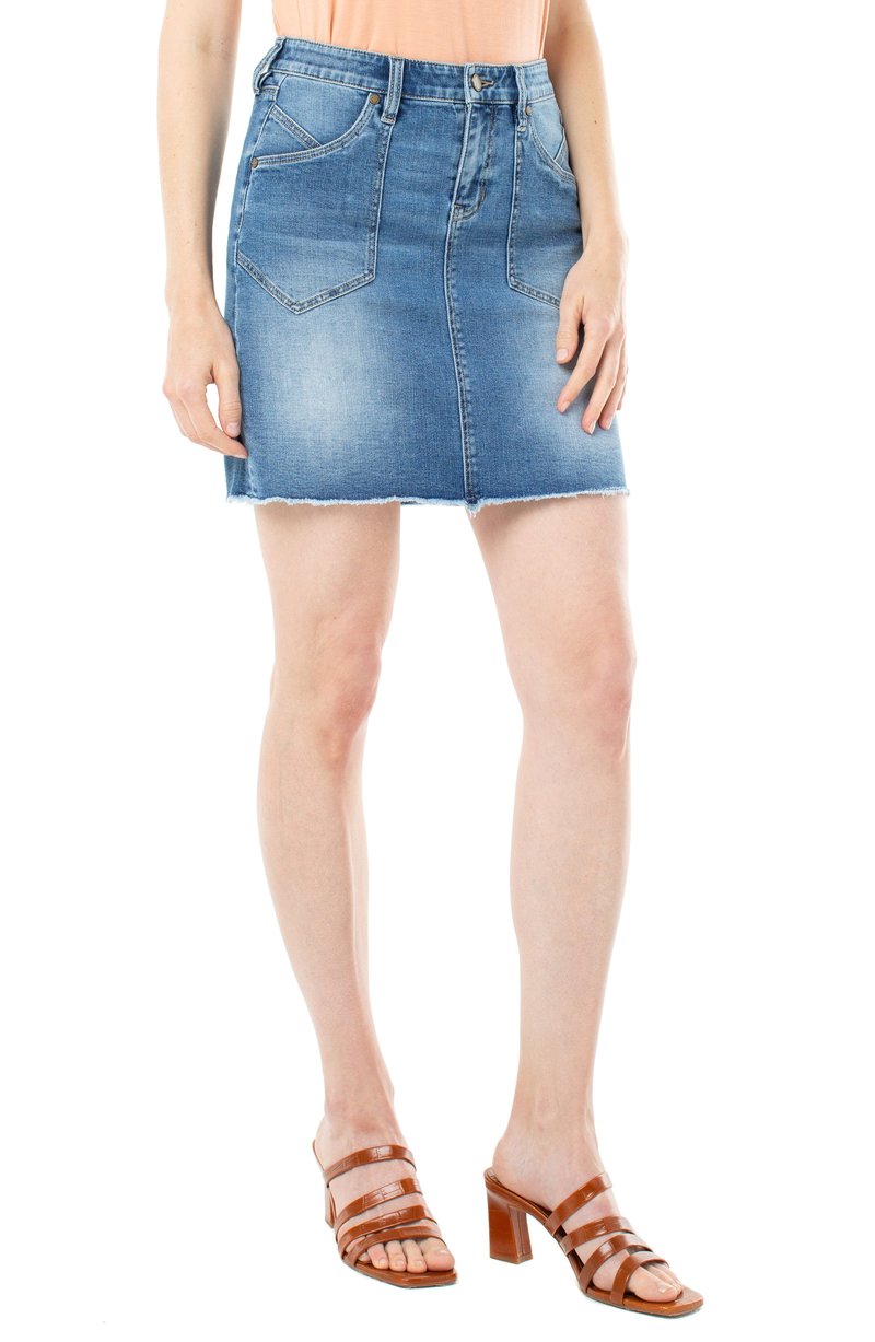 Liverpool Patch Pocket Denim Skirt