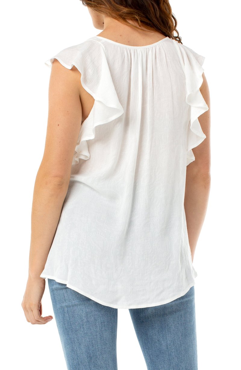 Liverpool Tie Front Blouse w/ Cascading Ruffle