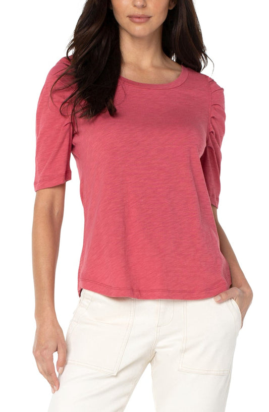 Liverpool Gathered Short Sleeve Knit Tee (desert blossom)