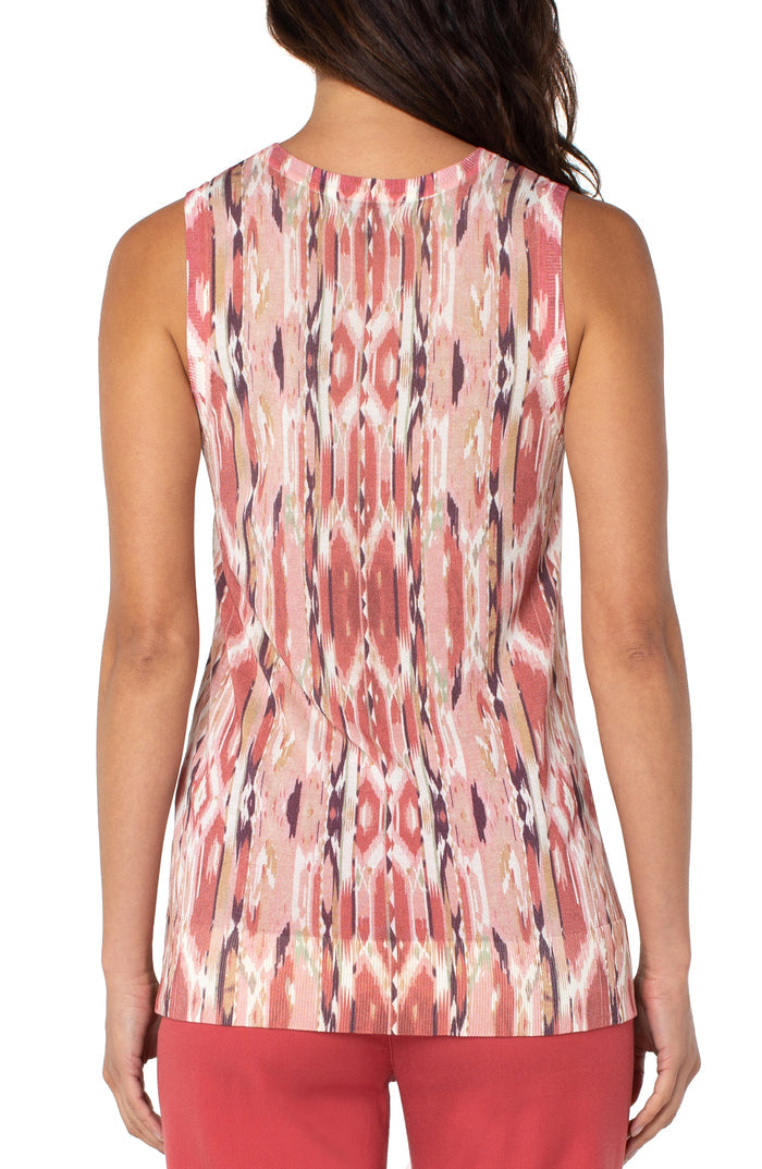 Liverpool Printed Sleeveless Sweater w Side Slits Desert Blossom