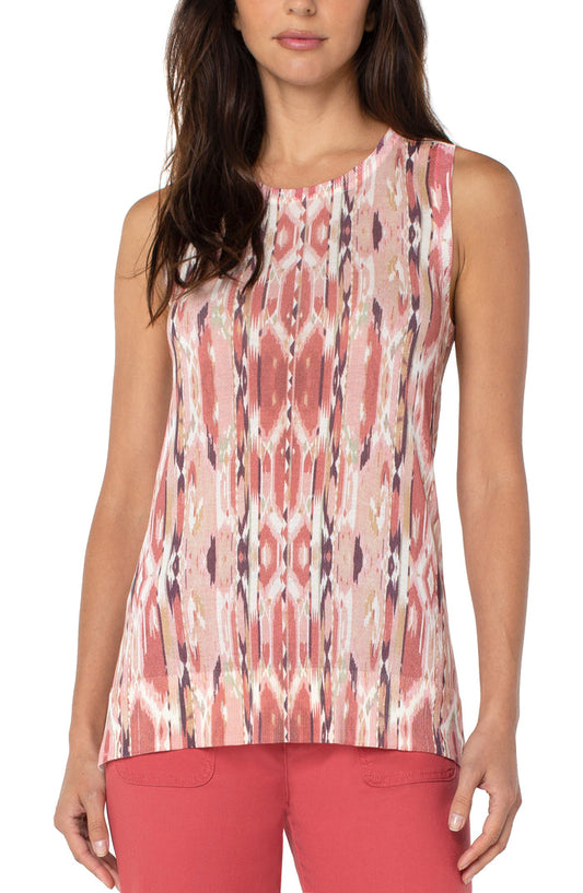 Liverpool Printed Sleeveless Sweater w Side Slits Desert Blossom