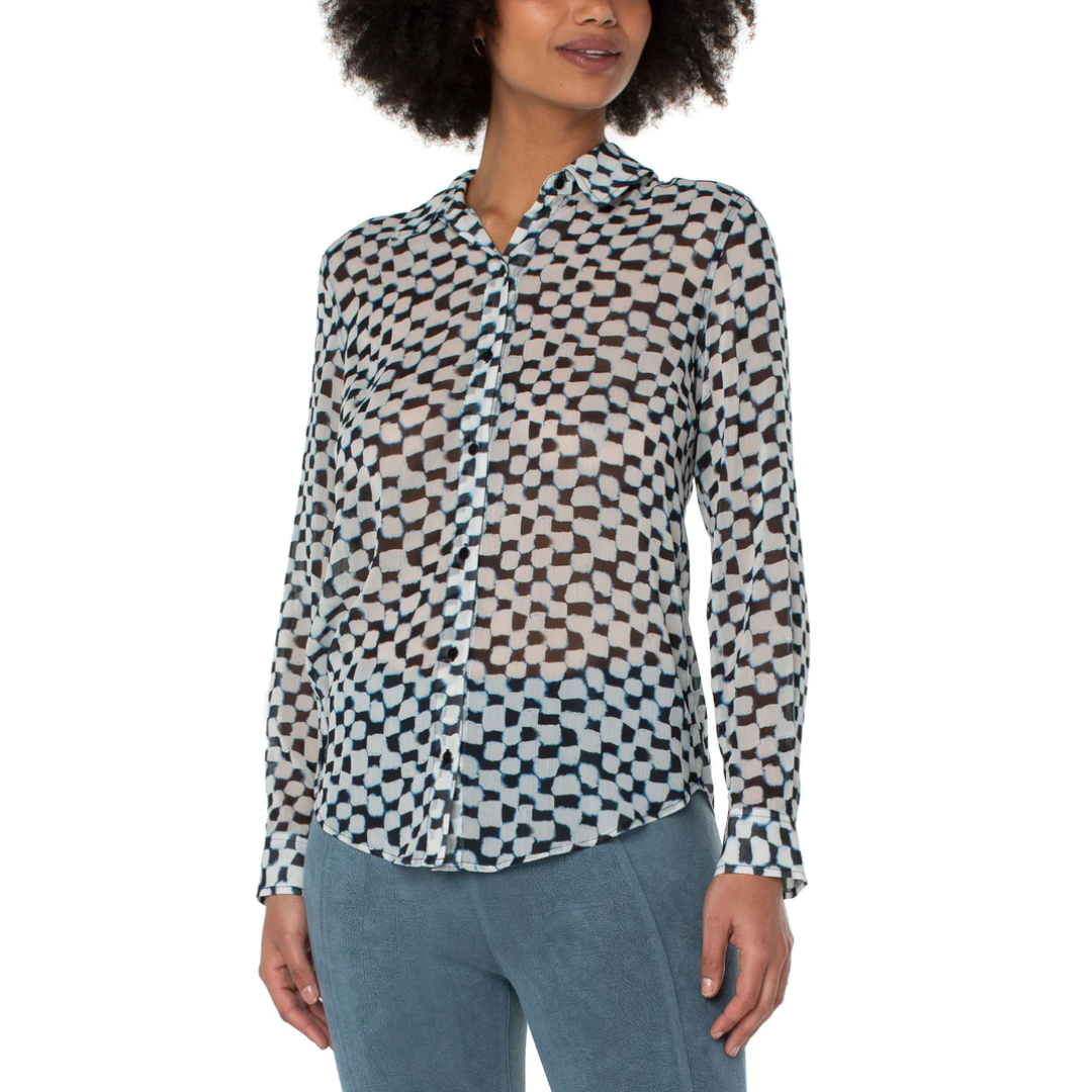 Liverpool Button Up Woven Blouse (Painted Checks)