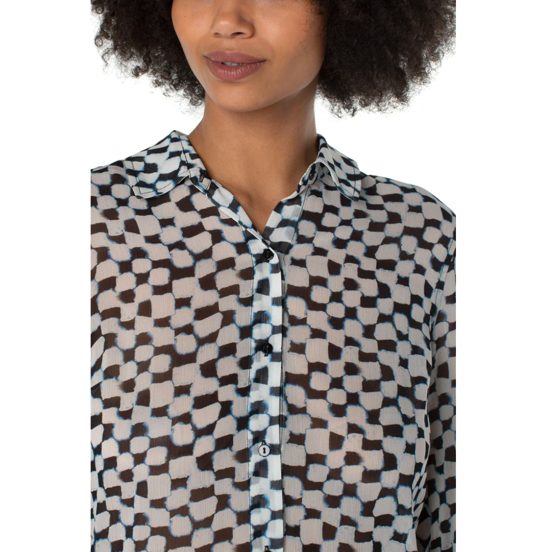 Liverpool Button Up Woven Blouse (Painted Checks)