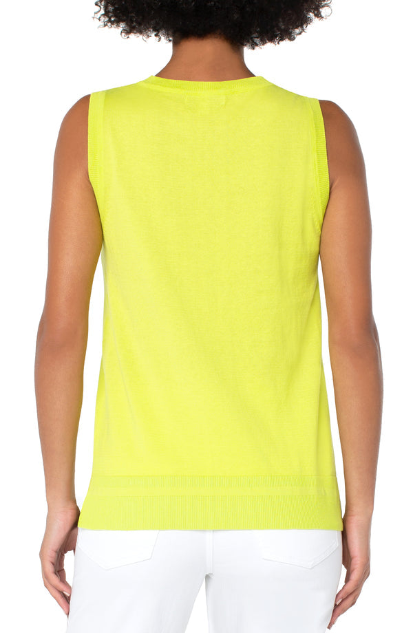 Liverpool Sleeveless Sweater w/ Side Slit in Limelight