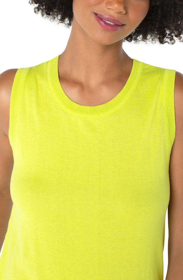 Liverpool Sleeveless Sweater w/ Side Slit in Limelight