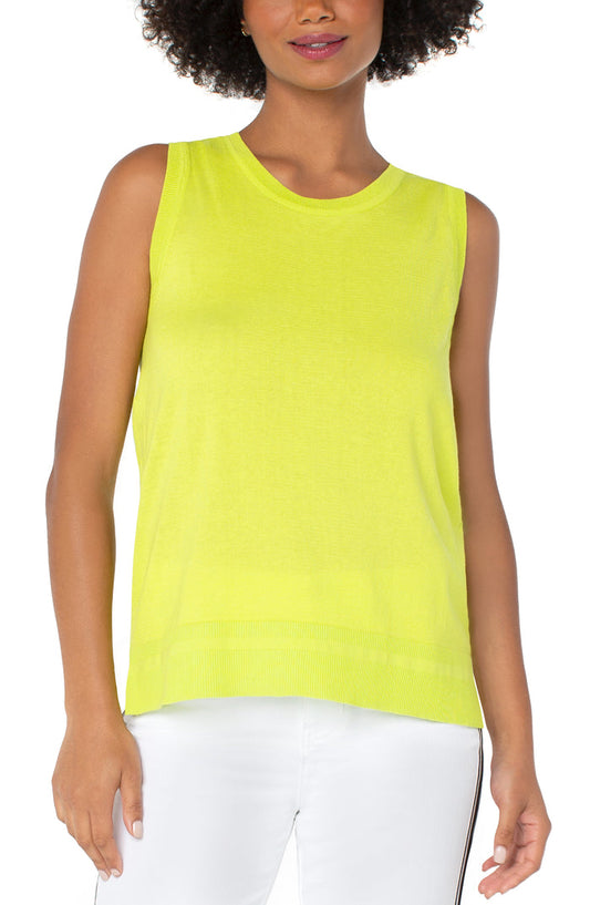 Liverpool Sleeveless Sweater w/ Side Slit in Limelight