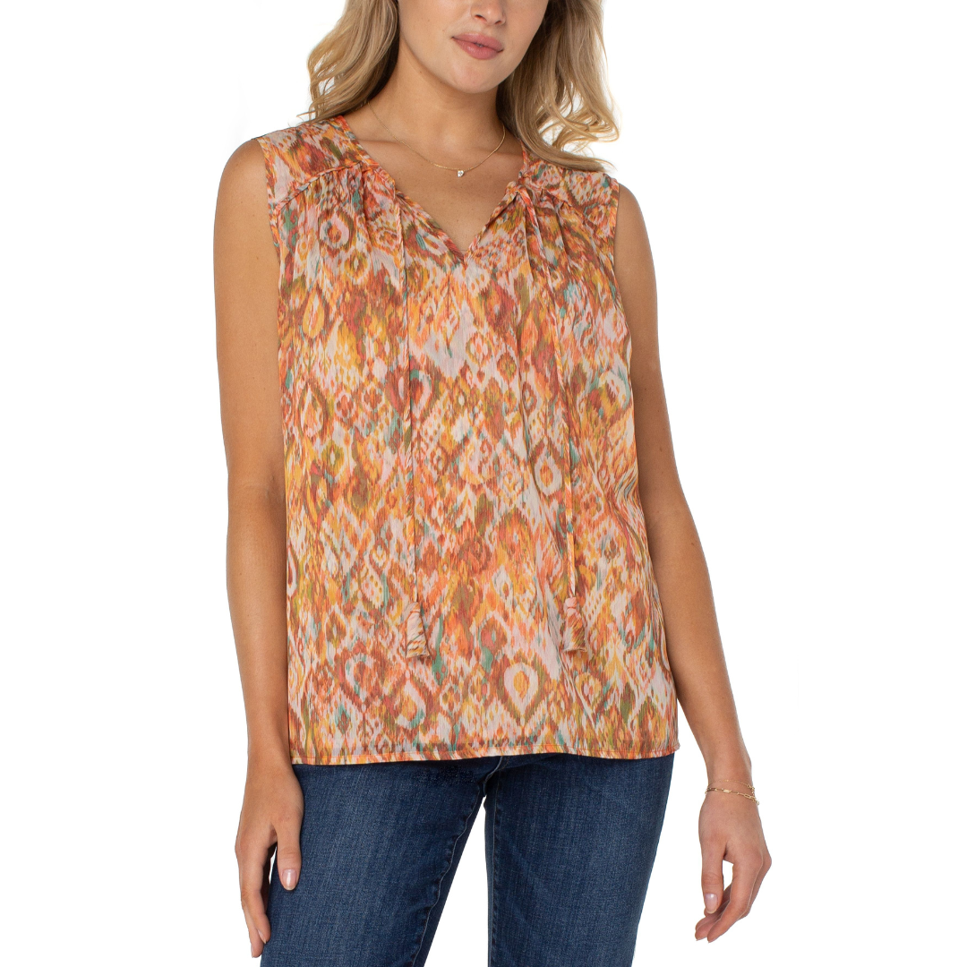 Liverpool Tie Front Shirred Sleeveless Blouse (Kaleidoscope)