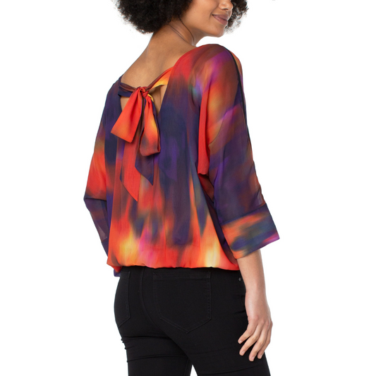 Liverpool Gathered Hem Dolman Tie-Back Top w/ Contrast