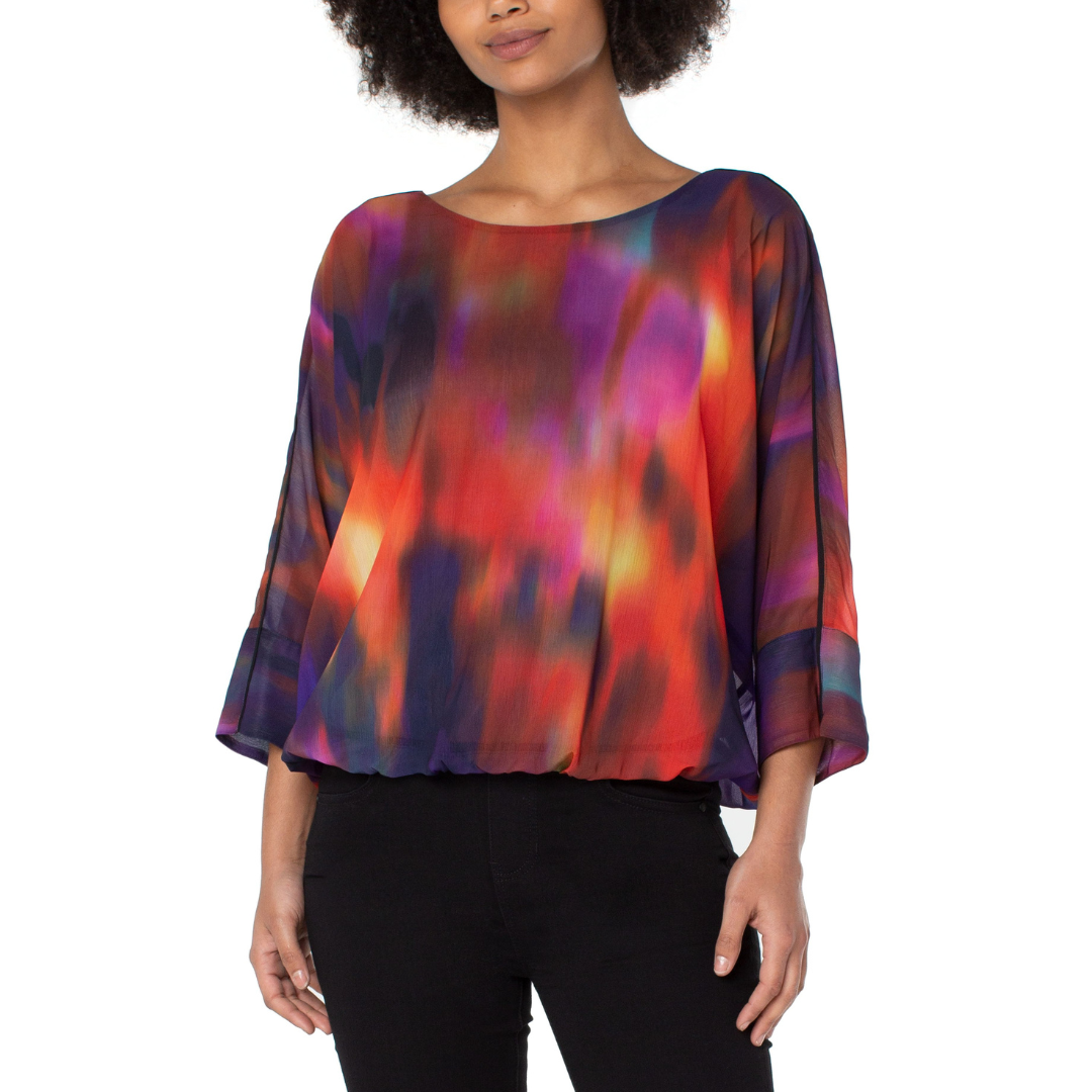 Liverpool Gathered Hem Dolman Tie-Back Top w/ Contrast