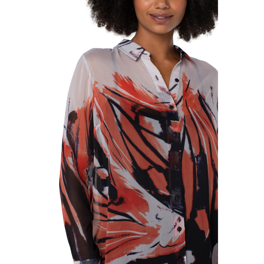 Liverpool Longline Printed Blouse w Pleat