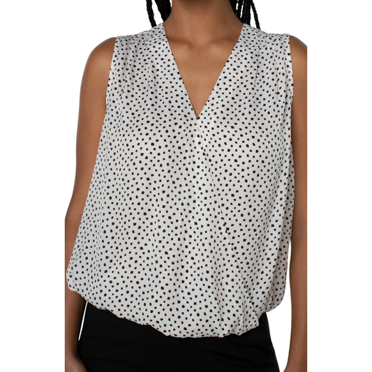 Liverpool Sleeveless V-Neck Draped Front Top (White & Black)