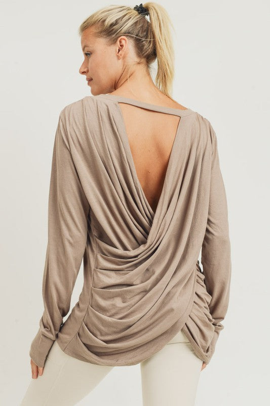 Long sleeve open overlay draped back top